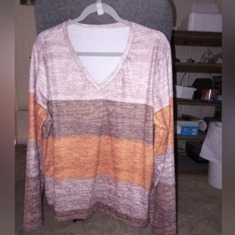 Striped V-Neck Long Sleeve Women's T-shirt